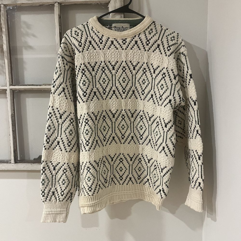 Vintage Steeple Chase Men's M 100% Cotton Abstract 90s Sweater‎